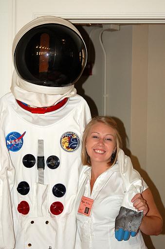 Megan, from the Music Institute of Chicago, posing with a spacesuit at the Blast Off concert - Sept. 2007.