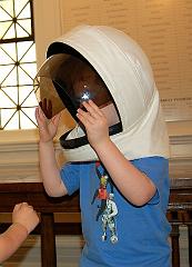 Trying a space helmet on for size at the Music Institute of Chicago Blast Off Concert - Sept. 2007