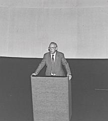 Apollo 13 astronaut James Lovell introducing cosmonaut Georgi Grechko at the Adler Planetarium as a part of his CSSS Chicago speaking tour.
