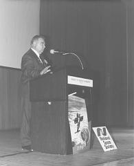 Cosmonaut Georgi Grechko speaking at the Museum of Science and Industry as part of a CSSS sponsored Chicago speaking tour for Cosmonaut Grechko - April 1993