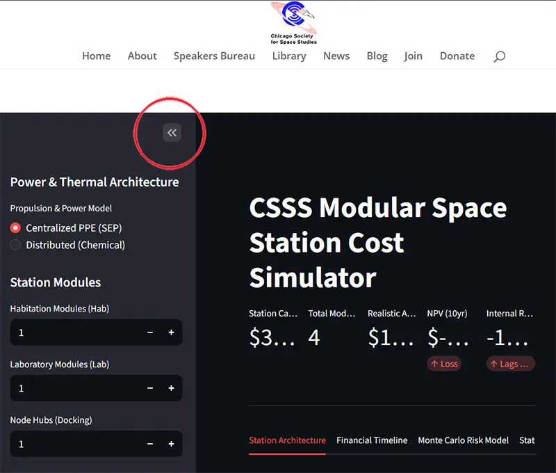 Space Station Simulator How To Collapse the Sidebar