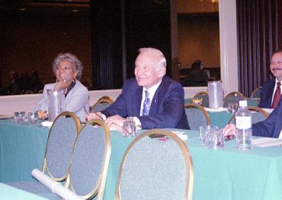 Star Trek's Nichelle Nichols and Apollo 11 Astronaut Buzz Aldrin at a special NSS presentation at the 2002 World Space Congress