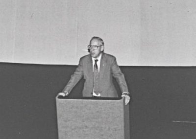 Apollo 13 astronaut James Lovell introducing cosmonaut Georgi Grechko at the Adler Planetarium as a part of his CSSS Chicago speaking tour.