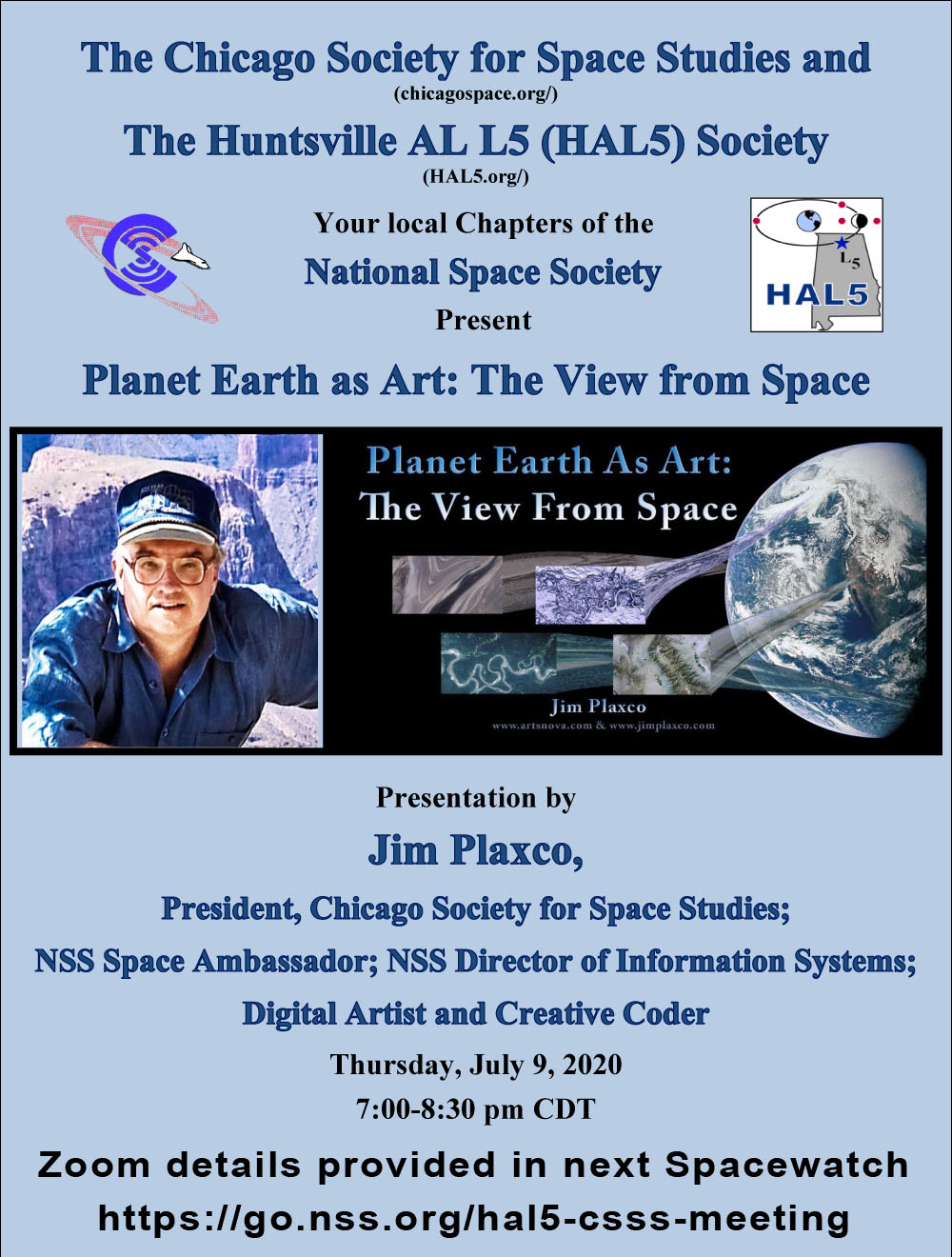 NSS CSSS HAL5 joint meeting flyer for Planet Earth as Art