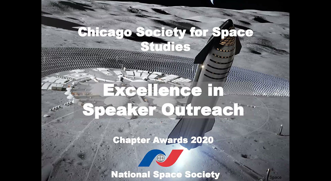 National Space Society Excellence In Speaker Outreach Chapter Award 2020 presented to Chicago Society for Space Studies