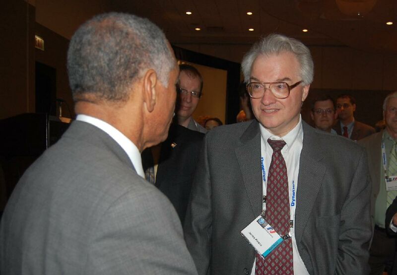 Jim Plaxco speaking with NASA Administrator Charles Bolden