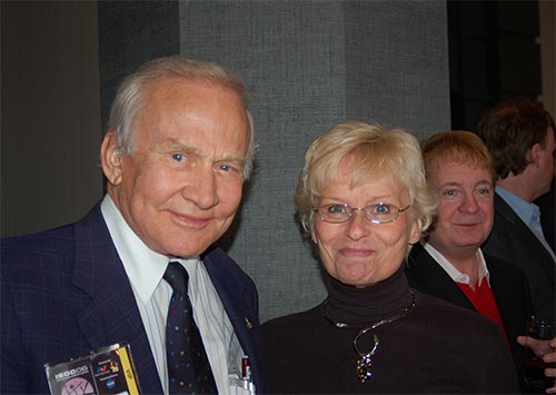 Figure 5: CSSS member Karen with Apollo 11 astronaut Buzz Aldrin at the Orbit Awards banquet reception